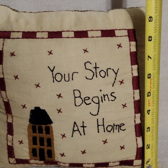 Primitive Tea Stained Stitched Saltbox Home Pillow - Picture 4 of 4